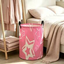Keranjang Cucian Bintang Merah Muda, Motif Bintang Geometris Putih Sederhana, Keranjang Penyimpanan Lipat dengan Pegangan, Keranjang Pakaian Kotor Besar untuk Dekorasi Kamar Tidur dan Ruang Cuci - Berwarna merah muda - View 5