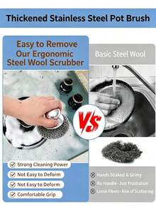 15pcs Set (1 Handle + 14 Steel Balls) Stainless Steel Kitchen Brush, With Handle, Heavy Duty Cleaning Tool, Suitable For Pots And Utensils, Removes Stubborn Stains, Easy Grip Design, Makes Kitchen Cleaning Easy And Fast - Multiple Styles - View 6