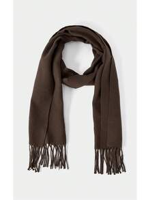 Noxbound 1PC Women's Simple Brown Solid Color Regular Style Faux Cashmere Scarf, Autumn/Winter College Style Pashmina Shawl - Chocolate Brown - View 3
