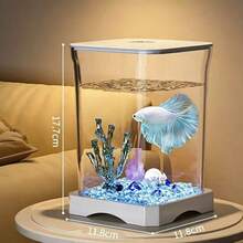 Mini Betta Fish Tank, Desktop Small Aquarium With Base, Transparent Betta Fish Bowl For Home Office Decoration, 11.8*11.8*17.7cm - View 4
