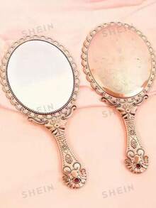 1pc Vintage Pattern Mirror, Large Makeup Mirror, Suitable For Home, Bedroom, Office, Handheld Mirror, Portable Vanity Mirror - Multicolor - View 4
