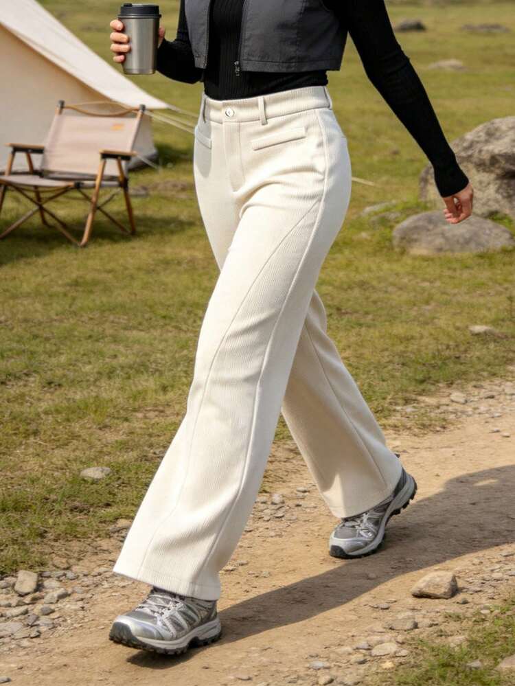 Women's Versatile Corduroy 2-Piece Set, Multi-Color Options, Outdoor Long Pants, Comfortable For Daily And Social Occasions - Apricot - View 2