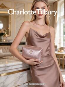 Charlotte Tilbury Gradient Shiny Gold Travel Makeup Bag, Elegant Metallic Texture Cosmetic Organizer With Star Zipper Pull, Large Capacity Interior, Lightweight And Portable, Suitable For Commuting, Business Trips And Weekend Getaways - Pink - View 4