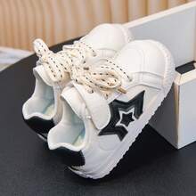 1 Pair Unisex Kids All-Season Soft Sole Non-Slip Casual Flat Sports Shoes, Suitable For Various Daily Outfits - Black and White - View 3