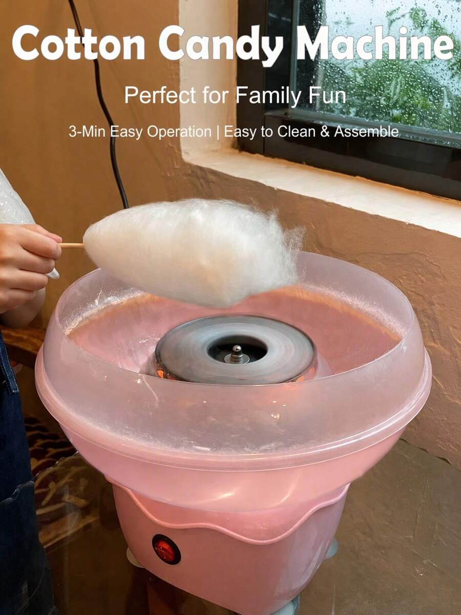 1pc 400W Wall Plug Cotton Candy Maker, Retro Pink Candy Machine, Suitable For Children, Can Be Used As Christmas Gift, Home Gift, Birthday Party Gift, Includes Cotton Candy Sticks And Random Color Sugar Spoons - View 1