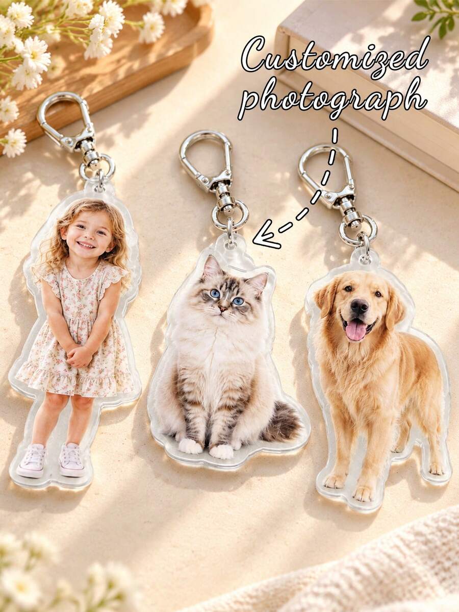 Custom Photo Keychain, Personalized Acrylic Keyring, Pet Portrait Keychain, Photo Bag Charm, Logo Printing Keychain, Family Keepsake - Multicolor - View 1