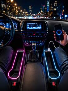 XF.Meraki LED Car Seat Gap Filler Storage Box, Center Console Side Storage Box, Women's Car Accessories, Seat Gap Cup Holder RGB Color Changing Storage, Front Seat Gap Filler With USB Charging, Car Accessories - A - View 8