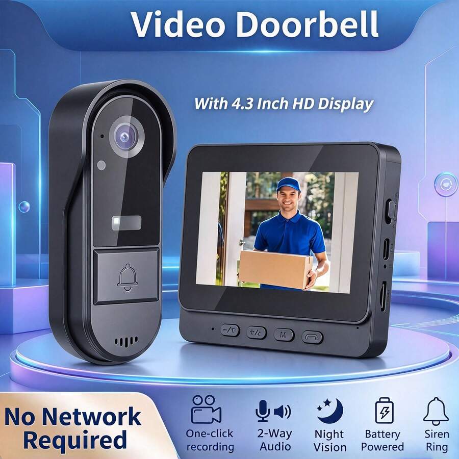 Kamera Bel Pintu Nirkabel Pintar IPS 10,92cm dengan Kompatibel dengan Asisten, HD 1080P, Lensa Sudut Lebar 170°, Audio Dua Arah, Sistem Bel Pintu Nirkabel untuk Kamera & Pemantauan Rumah/Kantor/Villa - View 1