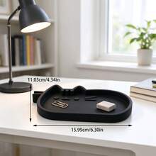 Khay đựng hình đầu mèo in 3D sáng tạo, bề mặt nhám đen, đĩa sắp xếp đa năng cho đồ dùng nhà tắm, lưu trữ trang sức bàn trang điểm, kết hợp lưu trữ tiện dụng với hiệu ứng trang trí cá tính - màu đen - Xem 1