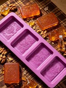 4-Cavity Square/Round Handmade Soap Silicone Mold, Vintage Embossed Pattern, One-Piece Soft & Flexible, Easy Release, Non-Stick, DIY Tool For Cold Process Soap, Aromatherapy Soap, Essential Oil Soap, Heat-Resistant, Reusable, Home & Studio Grade, Beginner-Friendly, Perfect For Gifts Or Personal Use - Multicolor - View 10