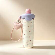 1PC 600ML Polka Dot Bow, Simple Flower, Creative Flower Pattern Stainless Steel , Dual-Use Coffee Cup, Portable Straw Cup, Lanyard , Suitable For Office, Campus, Holiday/Birthday Gift, Coffee, Milk, Tea - Multicolor - View 1