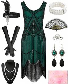 Costume anni '20 da donna, abito stile Gatsby, abito con frange, vintage, elegante - XL - Visualizzare 1