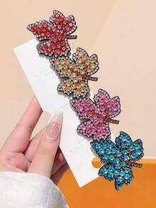 8/4/2pcs Multicolor Elegant Rhinestone Maple Leaf Hair Clips, Durable & Gentle On Hair, Basic Sweet Cute Hair Accessories For Women And Girls, Suitable For Daily Wear, School, Party, Vacation - Multicolor - View 2