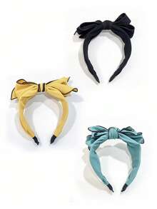 1PC Large Double-Layer Bow Headband, Contrast Color Trim Satin Fabric Hairband, Elegant Daily Party Women's Hair Accessory - Multicolor - View 9