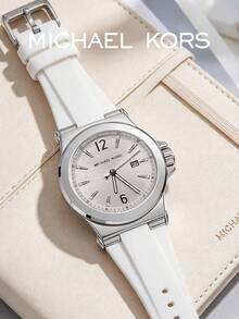 Michael Kors Women's White Silicone Strap Watch, Luxury Rhinestone Dial With Date Display, Fashion Quartz Wristwatch - Watch - View 4