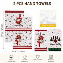 2pcs Snowman And Christmas Tree Pattern Christmas Kitchen Towels, American Country Style Rectangular Hand Towels, Tea Towels, Dish Cloths, Suitable For Kitchen Cleaning, Christmas Party, Winter Home Decor - Multicolor - View 6