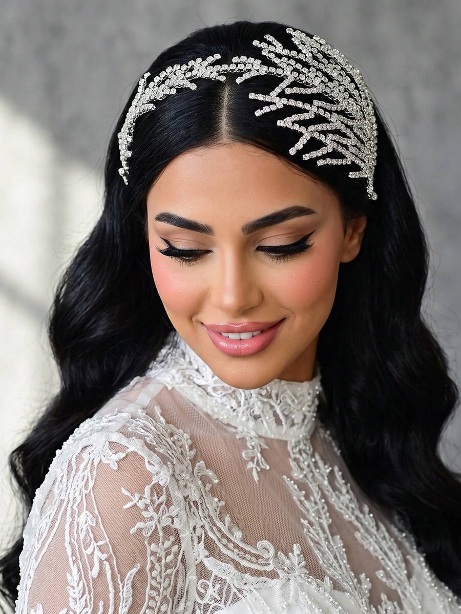 1pc Elegant Handmade Rhinestone Bridal Hair Accessories Leaf Shape Hair Hoop Women Headdress For Wedding