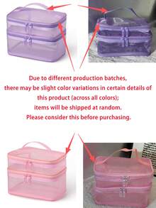 Double Layer Mesh Makeup Bag With Handle, Portable Travel Cosmetic Storage Box, Large Capacity Zippered Toiletry Organizer, Multiple Colors Available, Suitable For Daily Use And Travel - Multicolor - View 6