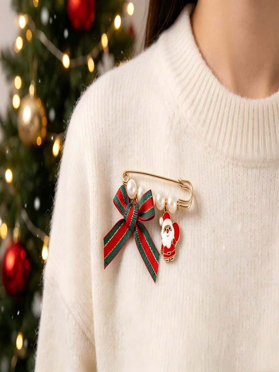 1pc/4pcs Christmas Tree, Christmas Stocking, Santa Claus Vintage Iron Alloy Brooch, Winter, Christmas Season