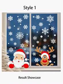 Christmas Window Stickers 4pcs/Set Snowflake Static Adhesion White Christmas Winter Decor Snowflake Shape Reusable Plastic Holiday Decoration Suitable For Glass Windows Santa Claus And Reindeer Stickers - Multicolor - View 9