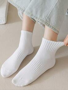 5 Pairs Men's Solid Color Vertical Striped Short Socks, Minimalist Ribbed Elastic All-Match Breathable Versatile Casual Socks - Multicolor - View 3