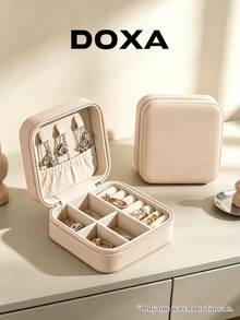 DOXA Portable Travel Jewelry Box Zipper Ring Earring Necklace Storage Box Compact Jewelry Organizer For Women And Girls - Pink - View 4