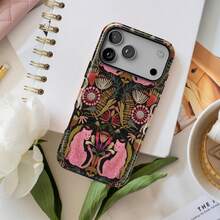 植物貓咪手機殼 粉色豹紋叢林圖案 相容 iPhone 18 17 Pro Max 16e 15 Pro 14 Plus 13 12 11 - 彩色 - 查看 3
