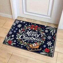 1pc New Christmas Best Seller - Daily Decoration - Holiday Decoration - Christmas - Christmas Wreath & Sleigh Print Rug, Suitable For Living Room, Bedroom, Indoor - Machine Washable - Flannel Material, Soft Texture, Skin-Friendly, No Pilling, Easy Care, Odorless - Perfect For Home Decor, Room Decor, Living Room Rug, Bedroom Rug, Bathroom Rug, Kitchen Rug, Area Rug, Hotel Decor - Area Rug, All Season - Multicolor - View 1