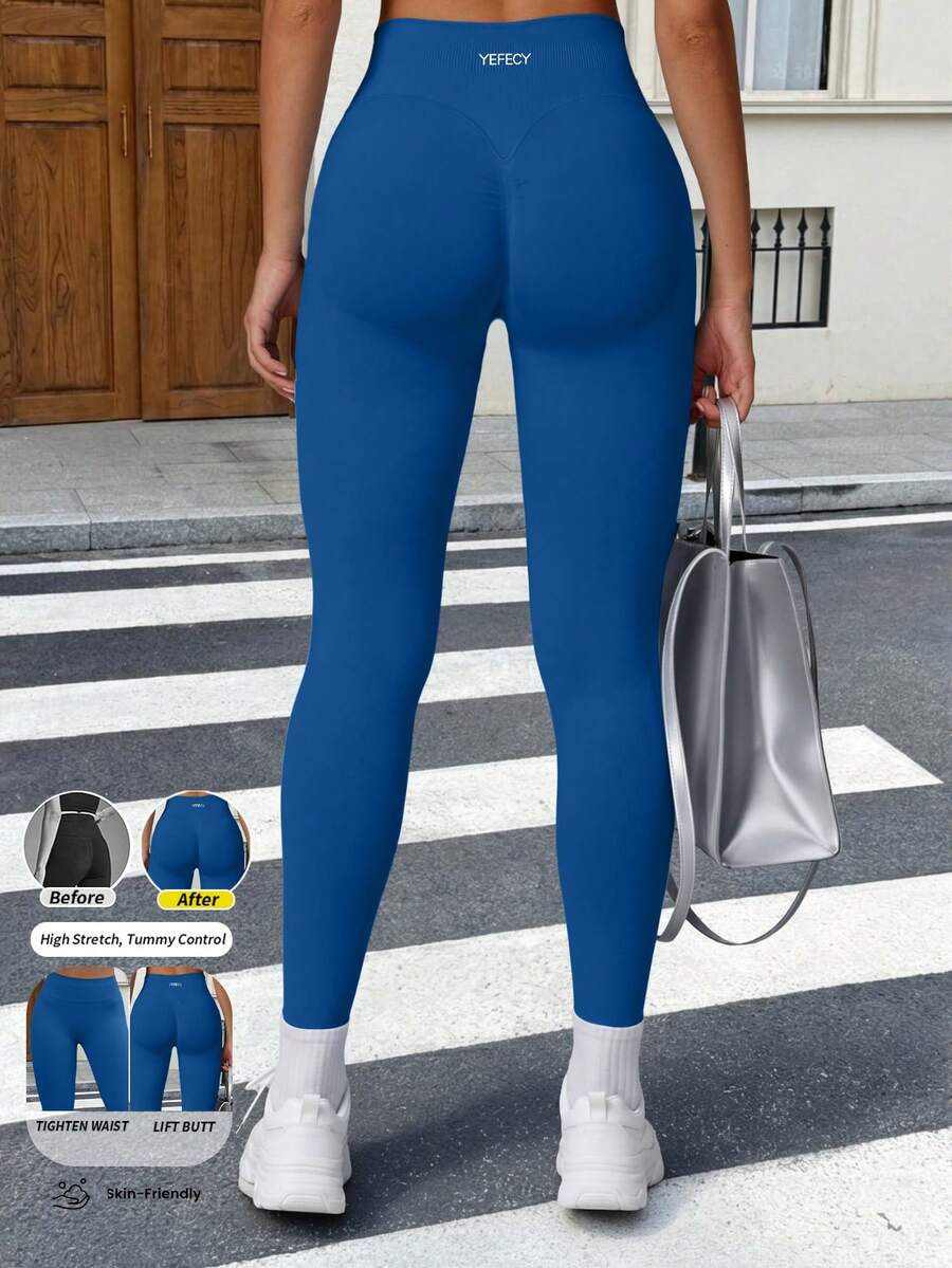 Yefecy Women's High Waist Seamless Sports Leggings, Butt Lifting, Fitness Yoga Pants, Tummy Control, Ruched Skinny Tights Spring Fall