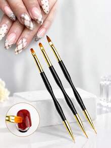 3pcs/Set Professional Thin Waist Nail Art Pens, Dual-Ended Dual-Use Nail Painting Tools, Fine Line Drawing & Hooking Pens For Gel Polish, Multi-Function Nail Art Pen Set, Nail Supplies - Multicolor - View 2