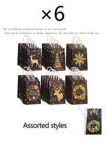 6pcs/1pc Black And Gold Christmas Gift Bags, Printed With "Merry Christmas", Snowflake, Reindeer And Christmas Tree Patterns, Suitable For Party Favors, Winter Theme Event Prizes, Christmas Dinner And Birthday Party - One Size Fits All - View 9