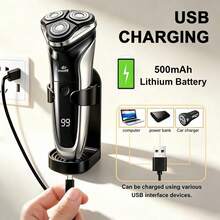 MIGUAN 1 máy cạo râu điện nam kèm 1 giá treo tường, sạc USB, máy tỉa râu cầm tay di động, phù hợp du lịch và dùng tại nhà, có màn hình LED, quà tặng lễ tốt nhất - màu đen - Xem 4