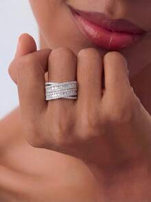 1pc Luxury High-Shine T-Shaped Zirconia Ring, Material, Women's Ring, Elegant Women's Jewelry, Valentine's Day/Birthday Gift, Daily Wear - T Cubic - View 7
