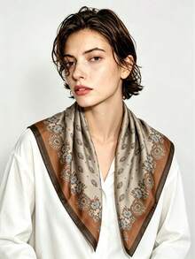 1pc V-Shaped Print Casual Retro Sexy Polyester Velvet Double-Sided Contrast Color Decorative Scarf Square Headscarf Autumn/Winter Outdoor Outfit Accessory - Multicolor - View 4