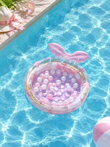 Cute Pink Mermaid Inflatable Pool Float For Adults, Transparent Round Glitter Pool Floating Ring, No Ocean Balls Included For Swimming Pool Beach - Multicolor - View 9