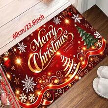 1pc New Christmas Best Seller - Daily Decoration - Holiday Decoration - Christmas - Merry Christmas Text And Christmas Tree Print Doormat, Suitable For Living Room, Bedroom, Indoor - Machine Washable - Flannel Material, Delicate Wrapping, Comfortable To Skin, No Pilling, Easy Care, Odorless - Perfect For Home Decor, Room Decor, Living Room Rug, Bedroom Rug, Bathroom Rug, Kitchen Rug, Area Rug, Hotel Decor - Area Rug, All Season - Multicolor - View 3