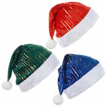 Christmas Decoration Red Green Blue Short Plush Colorful Gold Foil Gold Plush Trim Christmas Hat - A - View 13