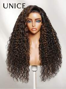 UNice 7x5 Bye-Bye Slip™ Lace Black With Caramel Highlights Water Wave Wig With Invisi Drawstring Fit For All Sizes 150% Density Put On And Go Wig Pre Plucked Pre Cut Bleached Knots Ready To Wear Frontal Wig Beginner Friendly For Women - S4/30 - View 14