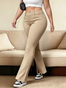 HOMEYEE Women's Retro Casual Elegant Slim Fit Business Formal Trousers, Plus Size - Khaki - View 3