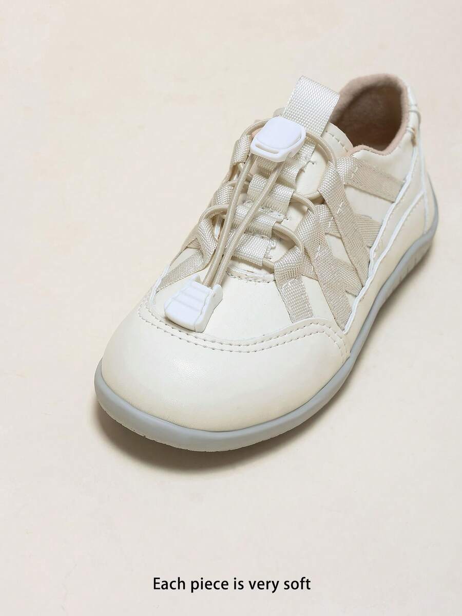 Kids' Sneakers, No Tie Elastic Toggle PU Upper, Flexible Sole Round Toe, Casual Sporty Fall Spring - Beige - View 1