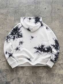 Zrgoth Men's Tie-Dye Loose Drop Shoulder Hoodie, "NEW YORK 199X" All-Over Letter Print, Long Sleeve Drawstring Kangaroo Pocket Streetwear Sweatshirt - White - View 6