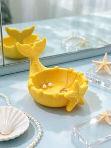 Creative 3D Printed Mermaid Tail Storage Dish, Starfish 3D Carved Design, Jewelry Key Small Items Organizer, Entryway Vanity Dual-Use, Ocean Theme Niche Home Decor Gift - Multicolor - View 9