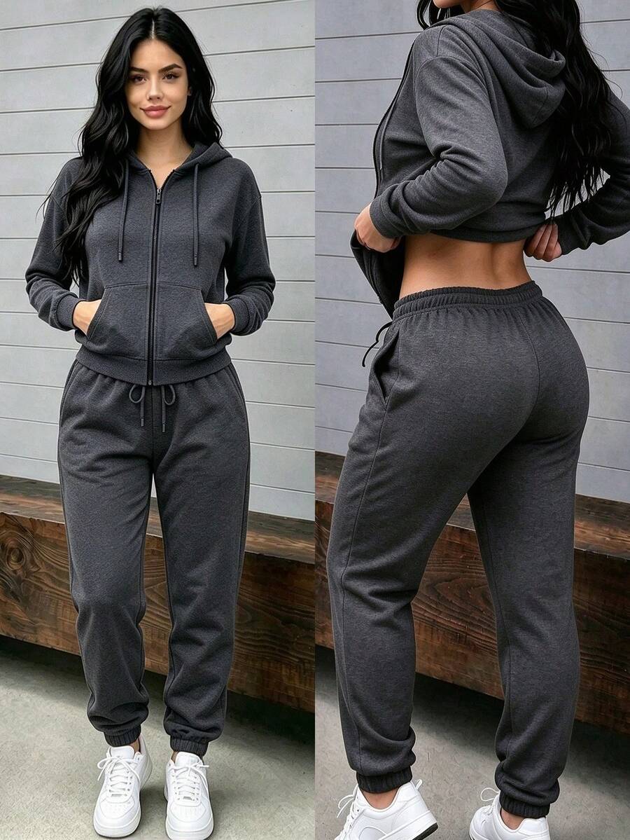 Women Two-Piece Outfits - Dark Grey - View 1