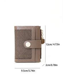 Women's Short PU Woven Texture Patchwork Bifold Wallet With Exquisite Clasp And Magnetic Closure, Multi-Function Card Holder And ID Organizer, Compact Handheld Small Purse With Zipper Coin Pouch - Maroon - View 7