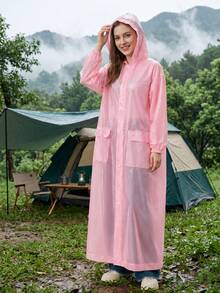 Waterproof Long Hooded Raincoat With Transparent Face Shield, Front Zipper And Snap Buttons, Adjustable Drawstring Waist, Pocket Design, Full Body Windproof, Suitable For Electric Scooter, Cycling Commute, Unisex Adult, Yellow Waterproof Raincoat - Multicolor - View 11