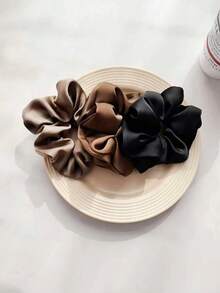3pcs Solid Color Satin Women's Decorative Hair Scrunchies, Simple Elegant Fashion Hair Ties - Multicolor - View 5