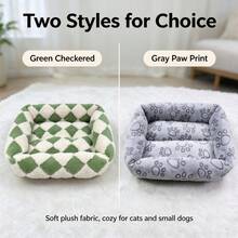 1pc All-Season Comfortable Plush Square Pet Bed, Green Diamond/Grey Paw Print 2 Styles, Thickened Frame Design, Non-Slip Bottom, Suitable For Small Dogs And Cats Warm Sleeping Nest - Multicolor - View 7