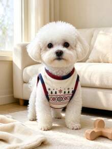 Cute Fair Isle Pattern Soft Fleece Dog Vest, Warm Winter Sleeveless Pet Vest, Casual Puppy Daily Wear Dog Clothes - Multicolor - View 1