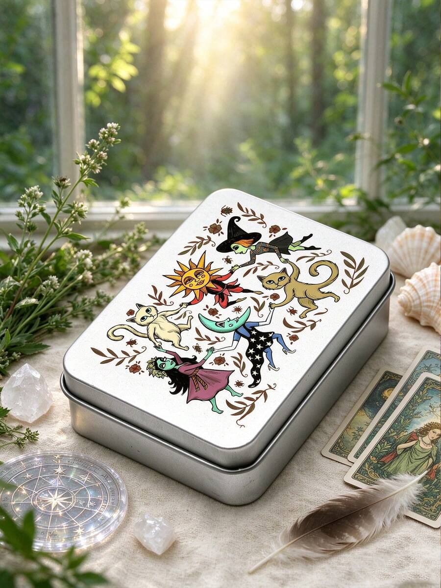 Tarot Card Storage Box Lid, Printed With Tarot Cards, Leopard, Mysterious Eye, Witch And Other Patterns, Can Be Used As Tarot Card Storage Box, Storage Jar, Makeup Storage Box, Gift Box, Suitable For Storing Tarot Cards, Jewelry, Stationery And More - Multicolor - View 1