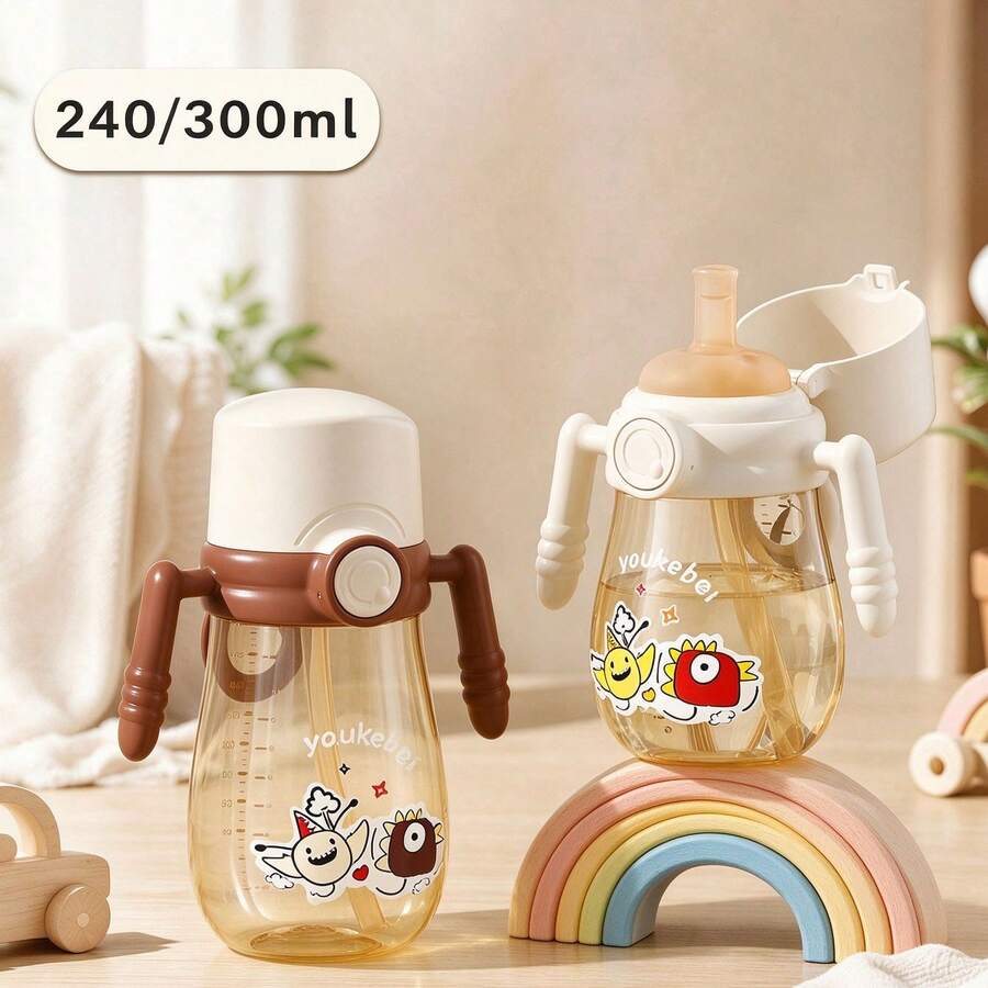PP Straw Cup, Anti-Colic Sippy Cup With Straw With Handle For Baby And Toddlers, -240ML/300ML
